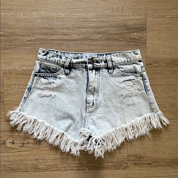Sabo Skirt Light Blue Distressed Jean Shorts with Fringe Hem - Picture 1 of 6